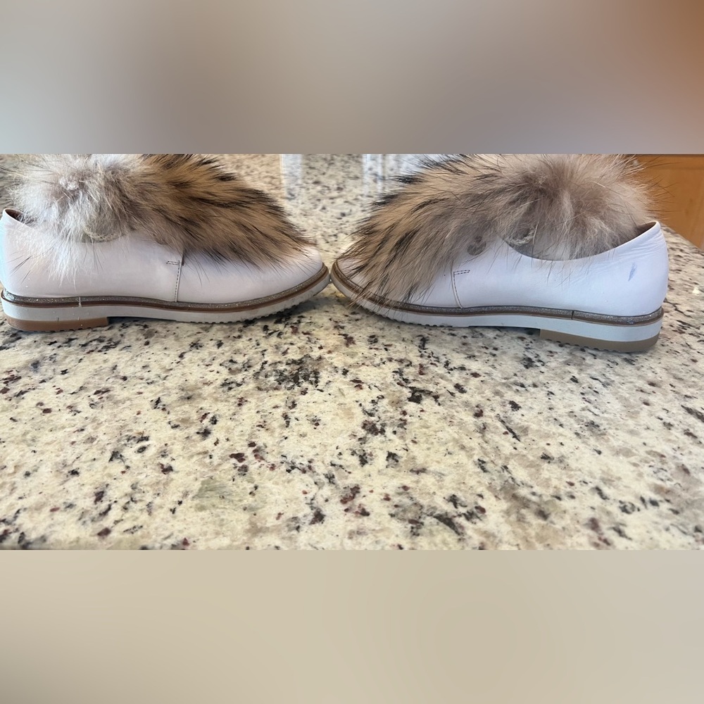 Sheridan Mia Sz 39 Lace Up Cream Leather Oxford with Detachable Fox Fur Top